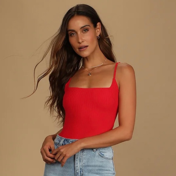 Lulus Red Ribbed Sleeveless Bodysuit - Picture 5 of 7